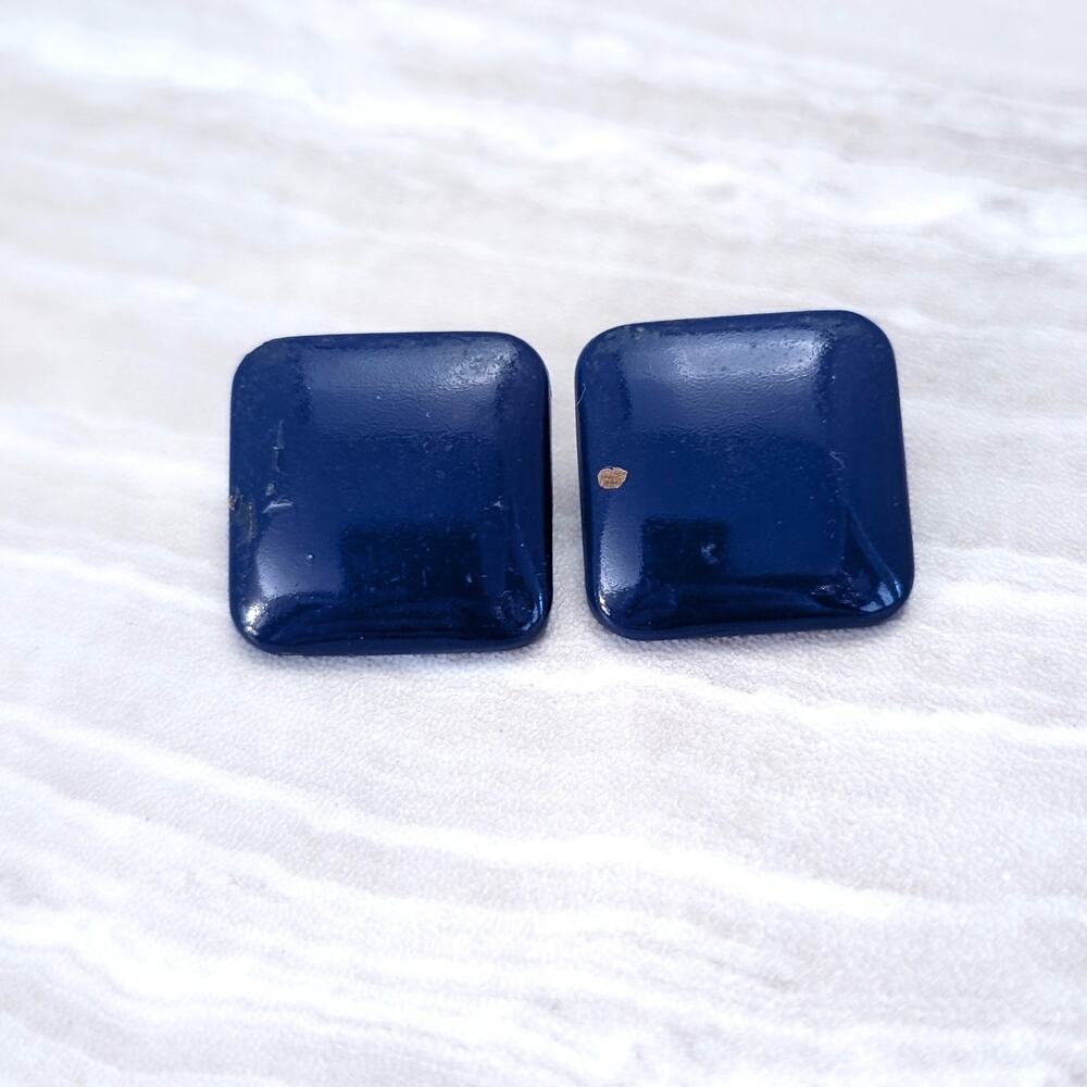 Vintage Stud Earrings Retro Blue Rounded Square 1" - Condition Issues